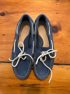 Frye Navy Leather Boat Loafers with White Laces